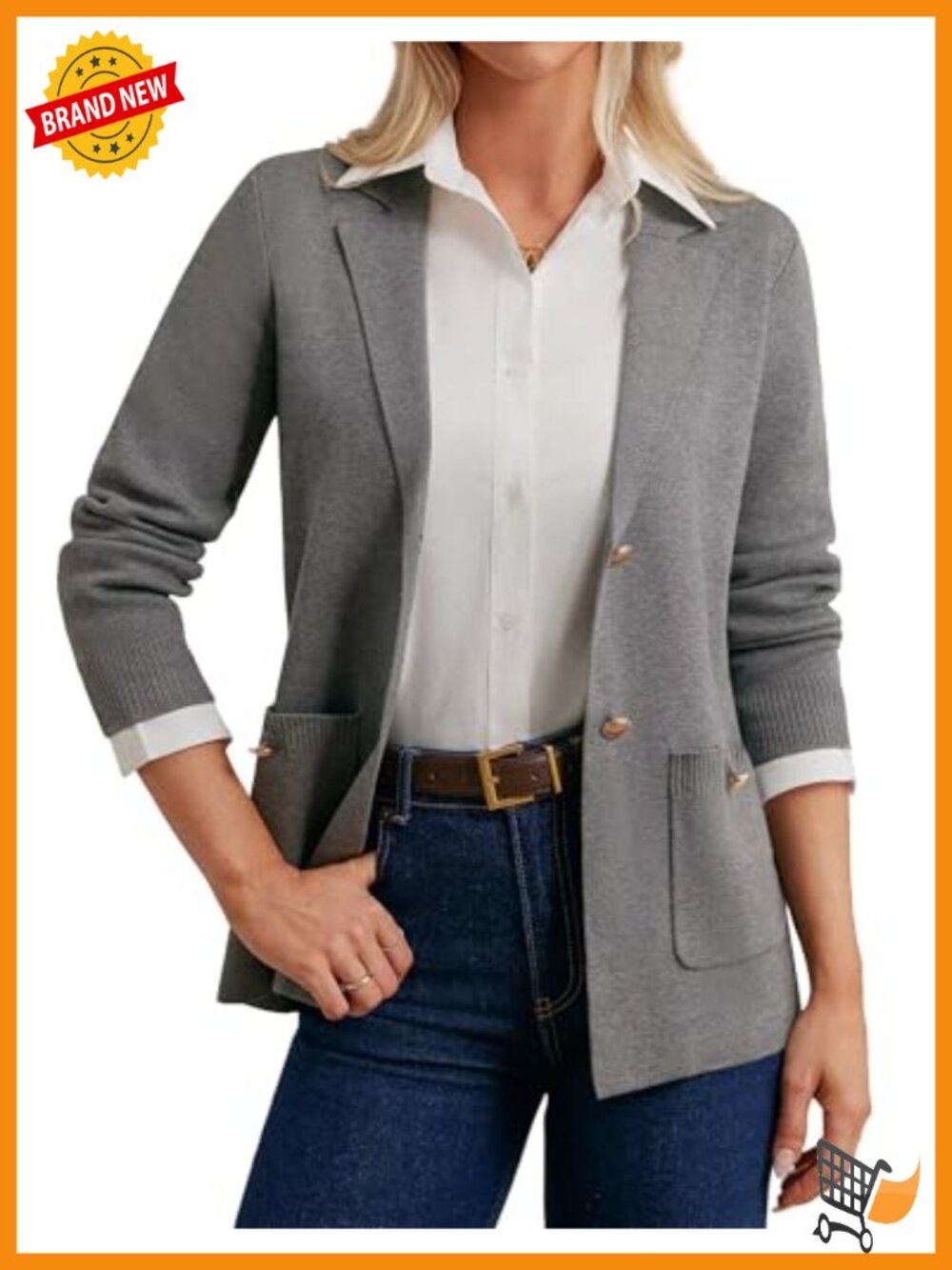 Womens Knit Blazer Business Casual Open Front Long Sleeve Work Cardigan Jacket